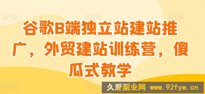 谷歌B端独立站建站推广，外贸建站训练营，傻瓜式教学