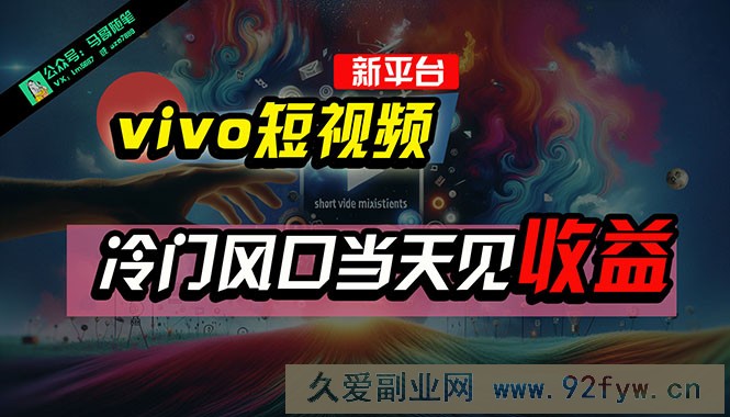 （10390期）全新平台vivo短视频，新风口AI混剪无脑搬运，冷门风口当天见收益，7天…-就爱副业网