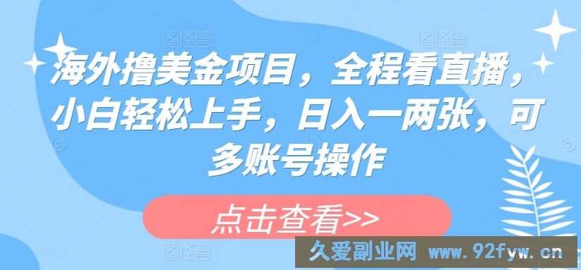 海外撸美金项目，全程看直播，小白轻松上手，日入一两张，可多账号操作【揭秘】