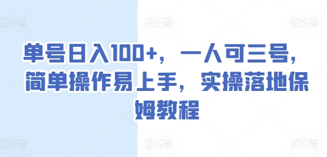 单号日入100+，一人可三号，简单操作易上手，实操落地保姆教程【揭秘】