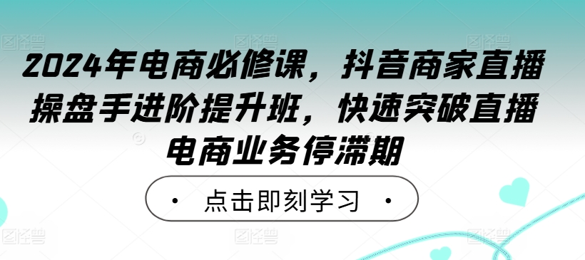 2024年电商必修课，抖音商家直播操盘手进阶提升班，快速突破直播电商业务停滞期