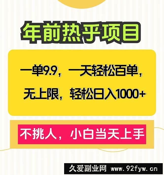 （13795期）一单9.9，一天百单无上限，不挑人，小白当天上手，轻松日入1000+