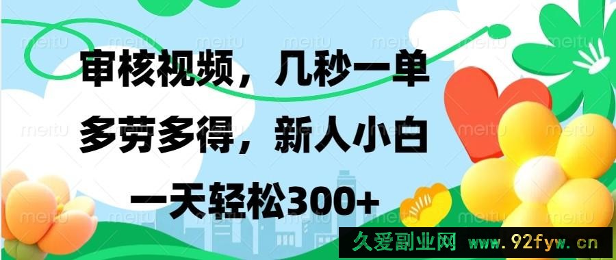 审核视频，几秒一单，多劳多得，新人小白一天轻松300+