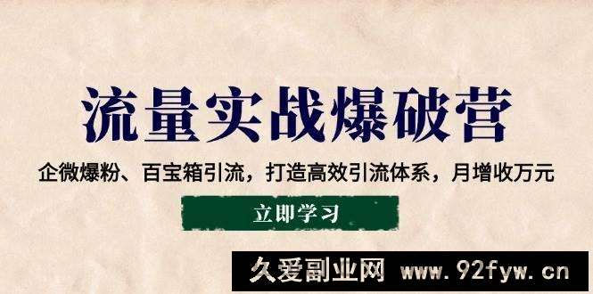 （14039期）流量实战爆破营：企微爆粉、百宝箱引流，打造高效引流体系，月增收万元