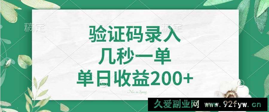 （14221期）验证码录入，几秒一单，单日收益200+