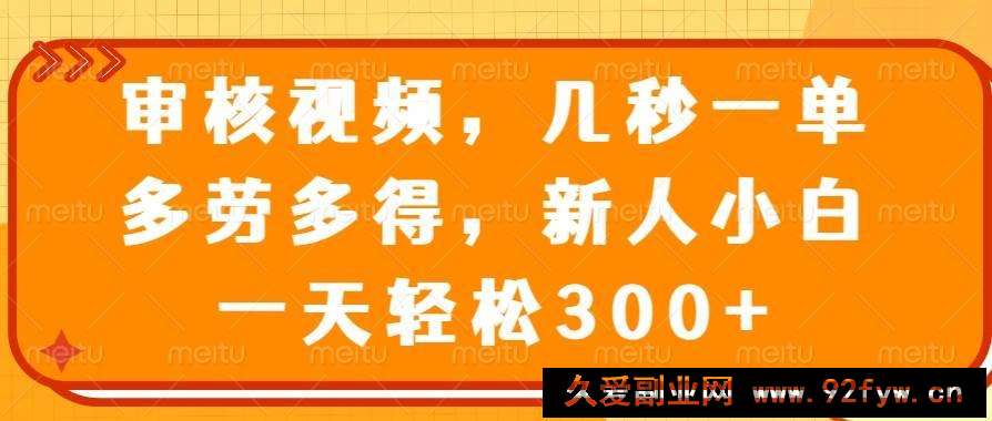 （14294期）审核视频，几秒一单，多劳多得，新人小白一天轻松300+