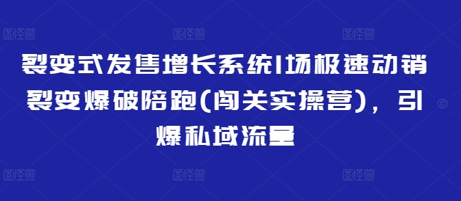 裂变式发售增长系统1场极速动销裂变爆破陪跑(闯关实操营)，引爆私域流量