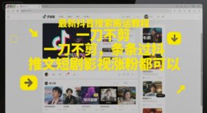 最新抖音搜索搬运教程，一刀不剪，条条过抖，推文短剧影视涨粉都可以-吾爱副业网
