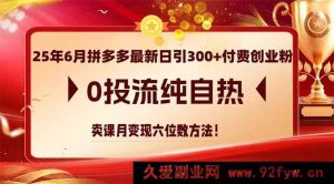以下几个供参考，你可根据实际需求选用：
1. （14989期）25年6月拼多多零投流日引300+付费创业粉，纯自然卖课月赚六位数秘籍
2. （14989期）25年6月拼多多最新日引300+付费创业粉，无投流纯自然卖课月入六位数实操
3. （14989期）25年6月拼多多不投流日引300+付费创业粉，靠卖课月变现六位数新玩法-吾爱副业网