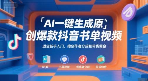 久爱副业网,网赚项目,网赚论坛博客网分享AI一键生成原创爆款抖音书单视频，适合新手入门，撸创作者分成和带货佣金【揭秘】
