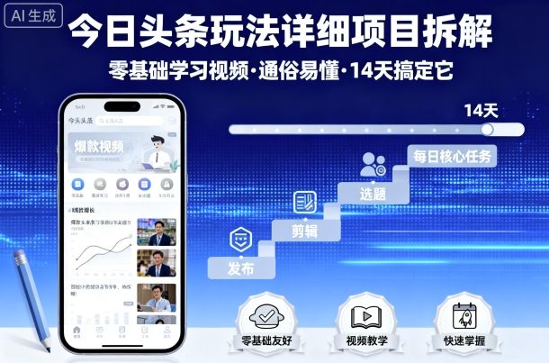 久爱副业网,网赚项目,网赚论坛博客网分享今日头条玩法详细项目拆解，零基础学习视频 通俗易懂 14天搞定它