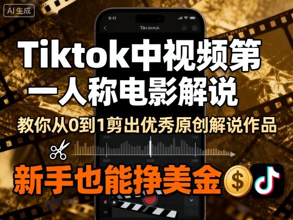 久爱副业网,网赚项目,网赚论坛博客网分享Tiktok中视频第一人称电影解说，教你从0到1剪出一个优秀的原创解说作品，新手也能挣美金
