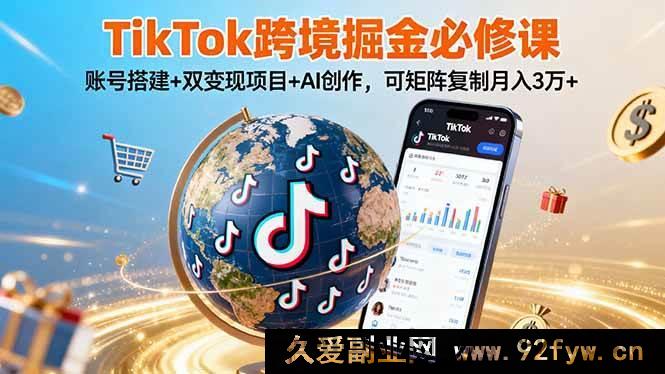 图片[1]-（16003期）TikTok跨境暴富秘籍：账号搭建、双变现与AI创作，矩阵操作轻松月入3万+-吾爱副业网