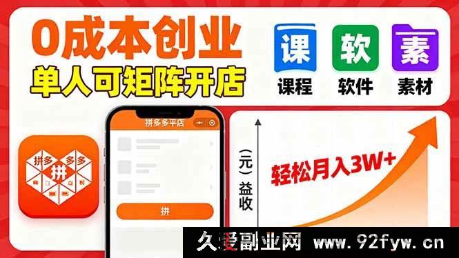 图片[1]-（16047期）零成本玩拼多多虚拟电商，单人矩阵开店月赚3万+-吾爱副业网