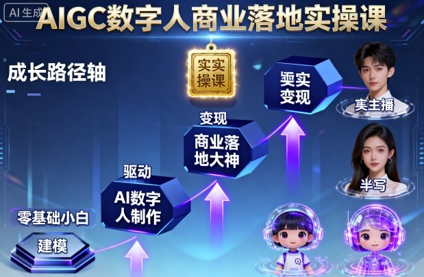 久爱副业网,网赚项目,网赚论坛博客网分享AIGC数字人商业落地实操课，从零基础小白到AI数字人大神