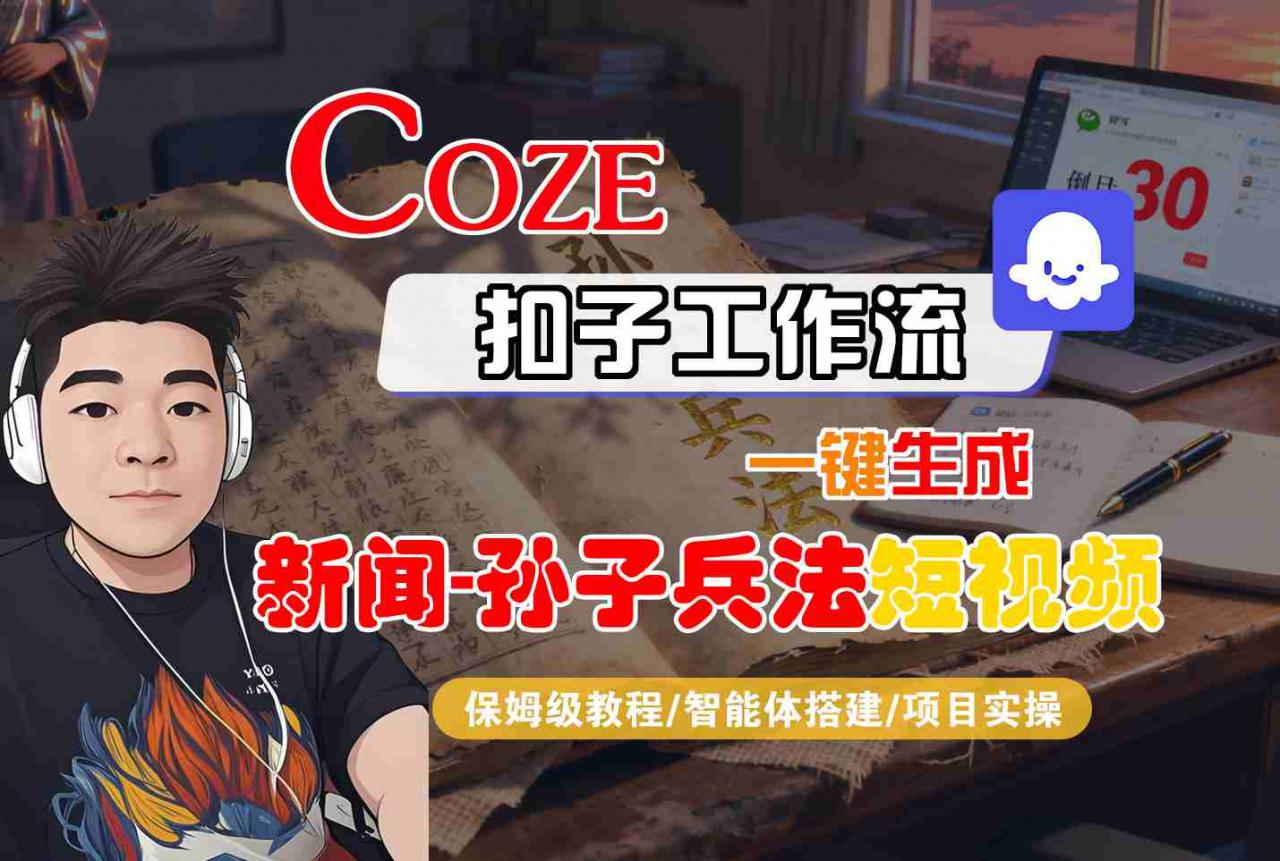 久爱副业网,网赚项目,网赚论坛博客网分享Coze扣子智能体工作流一键生成“新闻-孙子兵法“短视频，全流程保姆级教学