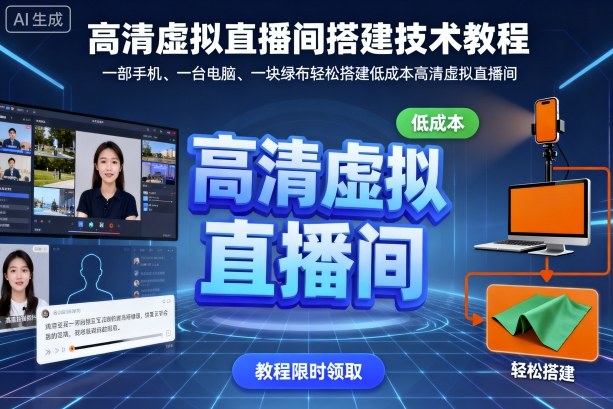 久爱副业网,网赚项目,网赚论坛博客网分享高清虚拟直播间搭建技术教程，一部手机、一台电脑、一块绿布轻松搭建低成本高清虚拟直播间