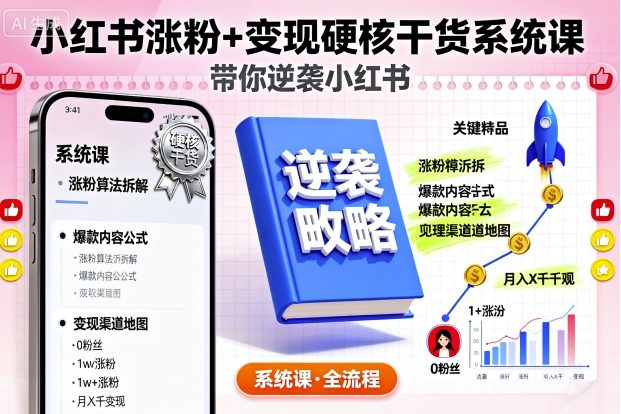 久爱副业网,网赚项目,网赚论坛博客网分享小红书涨粉+变现硬核干货系统课,带你逆袭小红书