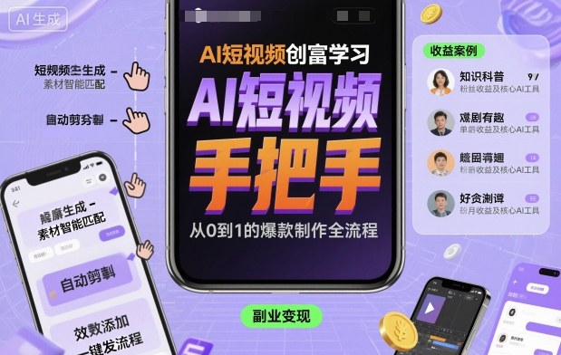 久爱副业网,网赚项目,网赚论坛博客网分享AI短视频创富学习，手把手教会你制作AI短视频