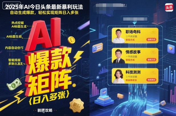 久爱副业网,网赚项目,网赚论坛博客网分享2025年AI今日头条最新暴利玩法，自动生成爆款，轻松实现矩阵日入多张
