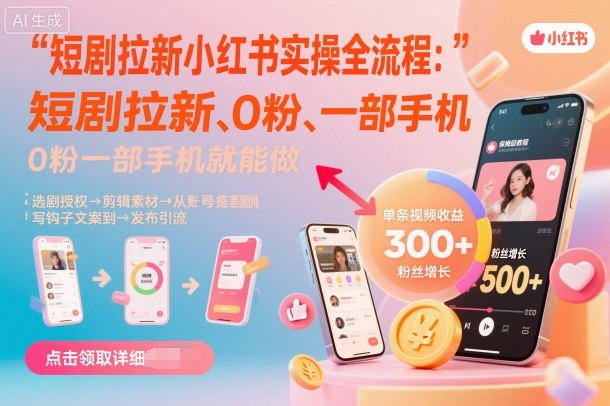 久爱副业网,网赚项目,网赚论坛博客网分享短剧拉新小红书实操全流程，0粉一部手机就可以做，详细教程