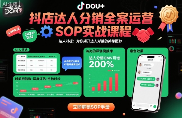 久爱副业网,网赚项目,网赚论坛博客网分享抖店达人分销全案运营SOP实战课程，为你揭开达人对接的神秘面纱