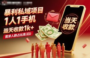 暴利私域项目1人1手机，当天收款1k+，需求人群占比高，当天就能见到钱-吾爱副业网