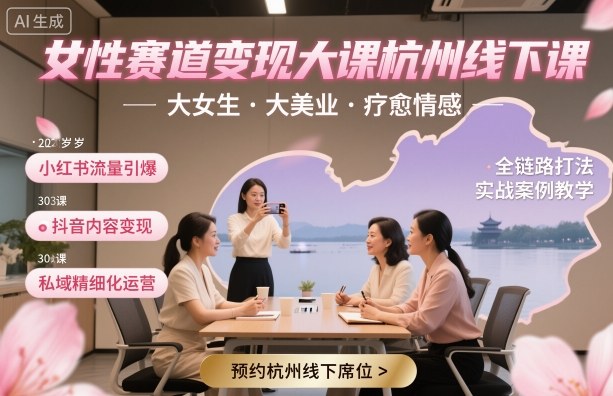 久爱副业网,网赚项目,网赚论坛博客网分享女性赛道变现大课杭州线下，大女生，大美业，疗愈情感，一套小红书、抖音、私域全链路打法