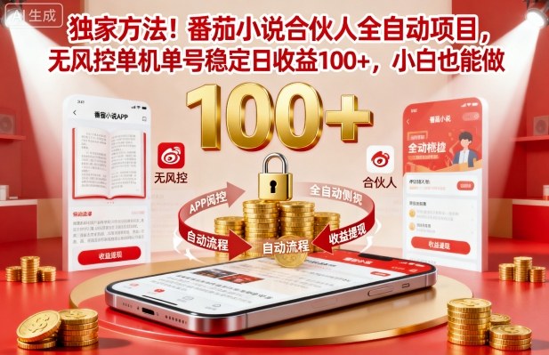 久爱副业网,网赚项目,网赚论坛博客网分享独家方法！番茄小说合伙人全自动挂G项目，无风控单机单号稳定日收益100+，小白也能做【揭秘】