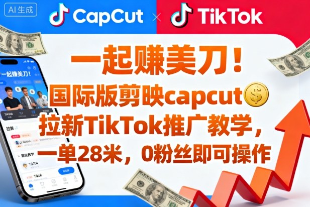 久爱副业网,网赚项目,网赚论坛博客网分享一起賺美刀！国际版剪映capcut拉新TikTok推广教学，一单28米，0粉丝即可操作（附推广入口和教学）