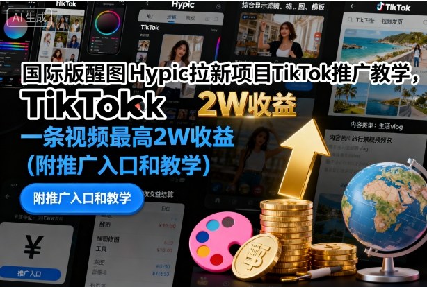 久爱副业网,网赚项目,网赚论坛博客网分享国际版醒图Hypic拉新项目TikTok推广教学，一条视频最高2W收益（附推广入口和教学）
