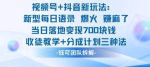 视频号加抖音新玩法：爆火新型每日语录，收徒教学加分成计划，三种变现玩法，当日变现7张-吾爱副业网