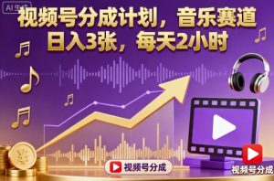 视频号分成计划，音乐赛道，日入3张，每天2小时-吾爱副业网