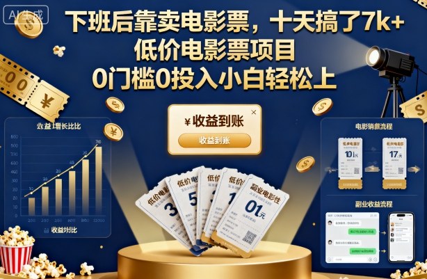 久爱副业网,网赚项目,网赚论坛博客网分享下班后靠卖电影票,十天搞了7k+,低价电影票项目,0门槛0投入小白轻松上手【揭秘】