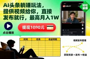 AI头条躺賺玩法,提供视频给你,直接发布就行,最高月入1W+【揭秘】-吾爱副业网