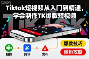 Tiktok短视频从入门到精通,学会制作TK爆款短视频-吾爱副业网