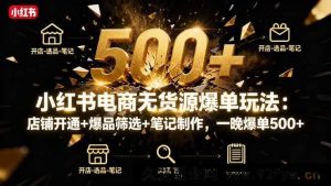 （16256期）小红书无货源电商起店指南：新店入驻+选品技巧+内容打造，3天出单500+-吾爱副业网