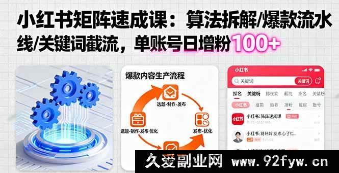 图片[1]-（16231期）小红书矩阵冷启动实战课：算法逻辑解密/爆款内容生产链/关键词布局技巧 单号日涨粉破百实操-吾爱副业网