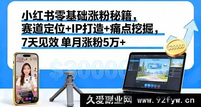 图片[1]-（16158期）小红书新手7天零基础高效涨粉法，精准赛道定位、独特IP打造及痛点深挖，单月轻松涨粉5万+-吾爱副业网