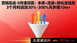 (16152期)营销实战9月突破课:核心+流量+转化全流程 3个月利润飙升30%-300%月增收10w+-吾爱副业网