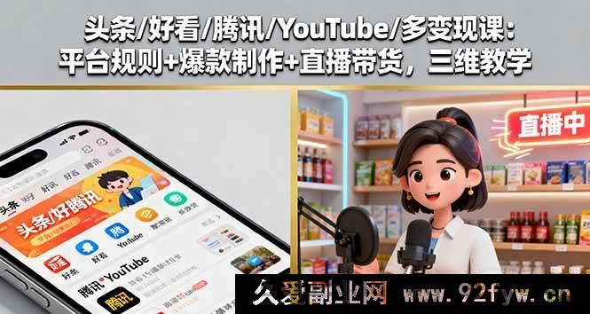 图片[1]-16147期：头条好看腾讯YouTube全掌握！多变现课含平台规则爆款制作及直播带货三维教学-吾爱副业网