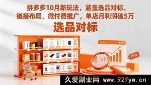 16364期拼多多10月全新玩法揭秘:选品对标+链接布局+微付费推广,单店月赚5万不是梦-吾爱副业网
