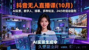 16355期10月抖音无人直播课：AI实景数字人绿幕玩法多样24小时自动盈利新解-吾爱副业网
